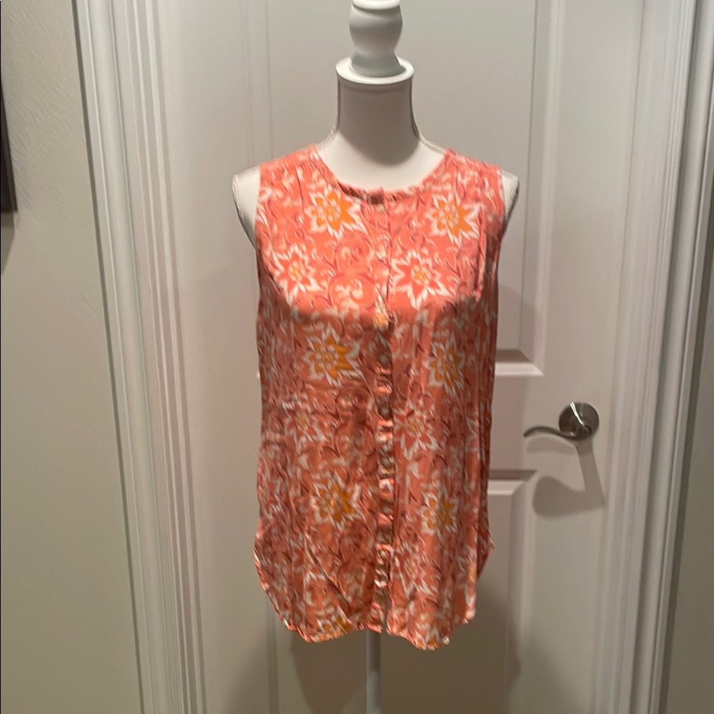 LOFT Pink Sleeveless Button Down Blouse